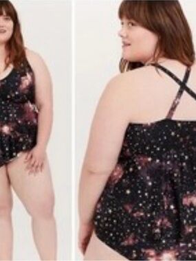 Torrid Black Galaxy Print Swim Tankini Top & Bottoms